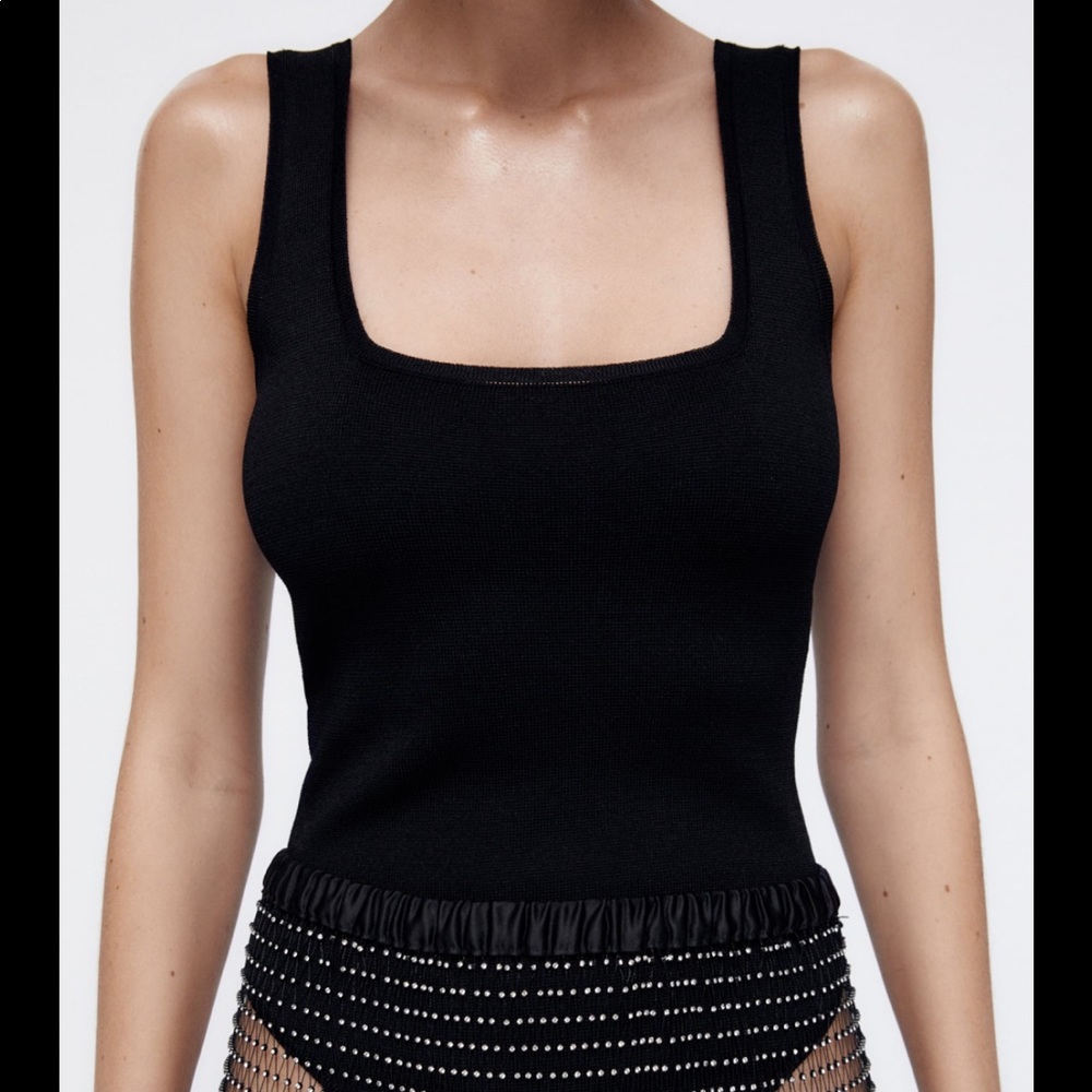 Zara knit bodysuit with square neckline
